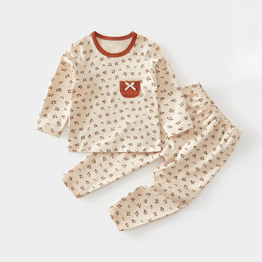 100% Cotton Long Sleeve Top & Pants Set - Red Florals