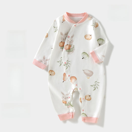 100% Cotton Long Sleeve Side-Snap Romper - Bunny with Pumpkin
