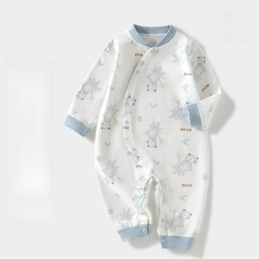 100% Cotton Long Sleeve Side-Snap Romper - Blue Koala