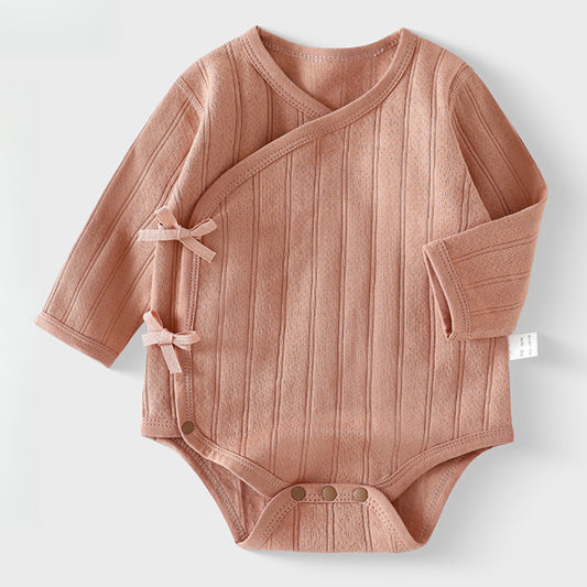 100% Cotton Long Sleeve Kimono Bodysuit - Brown