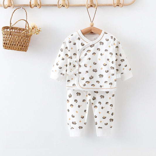 100% Cotton Long Sleeve Kimono Top & Pants Set - Leopard