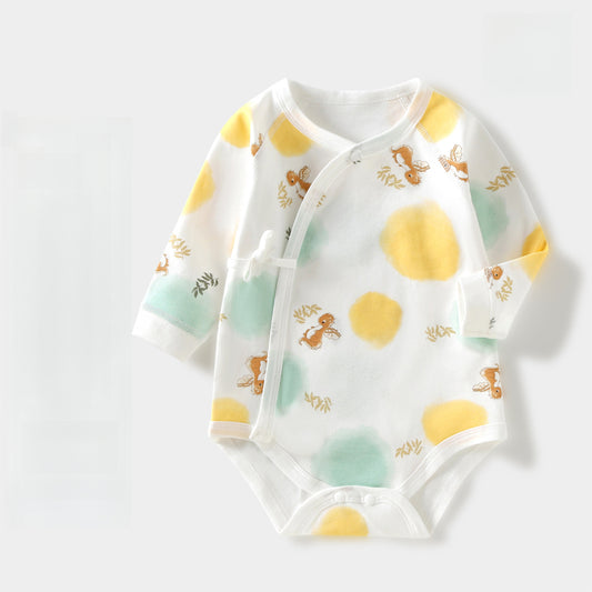 100% Cotton Long Sleeve Kimono Bodysuit - Dragon with Leaves