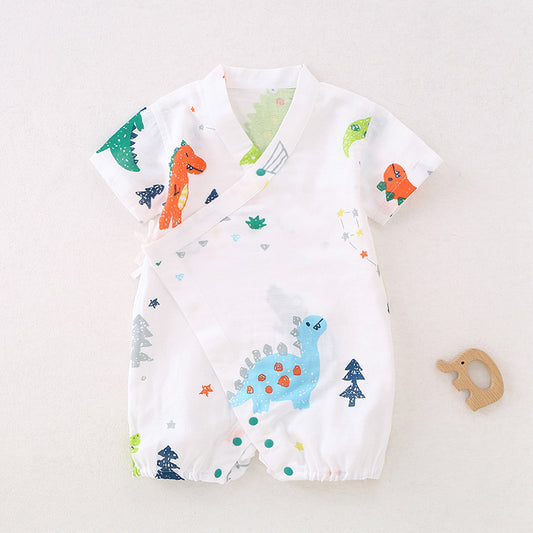 Cotton & Bamboo Muslin Short Sleeve Romper - Dinosaur