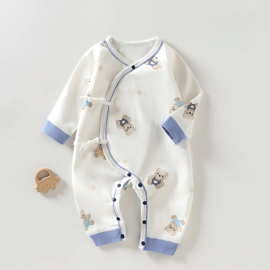 100% Cotton Long Sleeve Kimono Romper - Jeans Bear