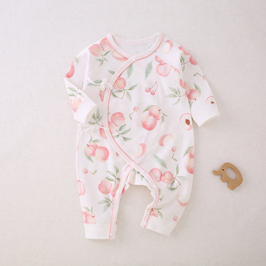 100% Cotton Long Sleeve Romper -  Peach