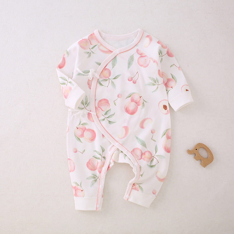 100% Cotton Long Sleeve Romper -  Peach
