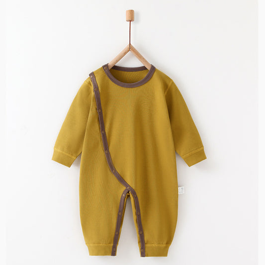 Cotton Long Sleeve Side-Snap Romper - Olive Green