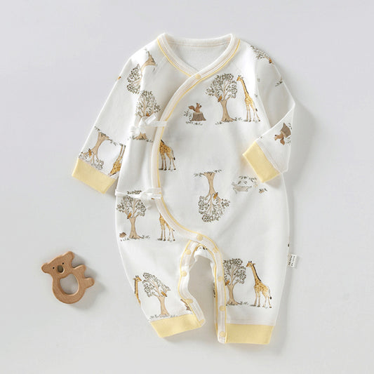 100% Cotton Long Sleeve Kimono Romper - Giraffe