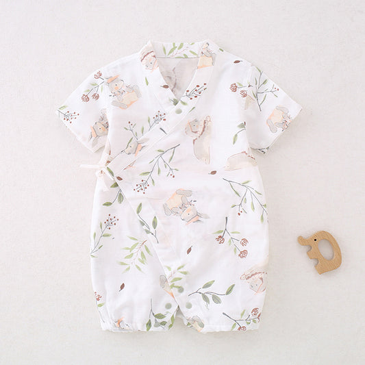 Cotton & Bamboo Muslin Short Sleeve Romper - Cute Bunny