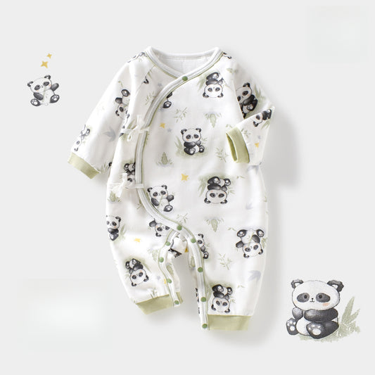 100% Cotton Long Sleeve Kimono Romper - Panda