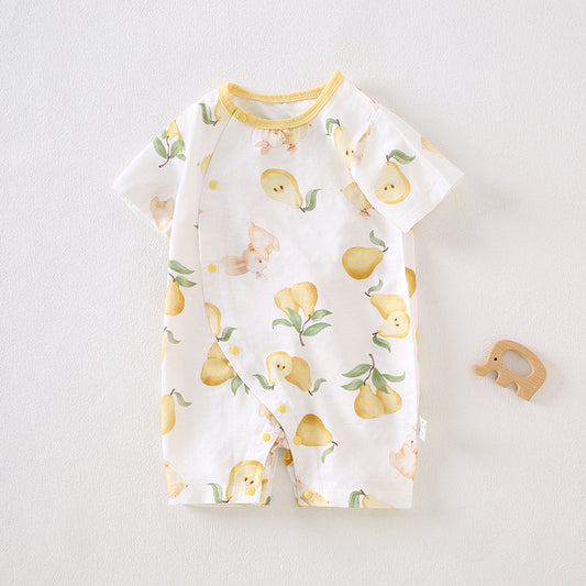 Cotton & Bamboo Muslin Short Sleeve Romper - Pear & Bunny