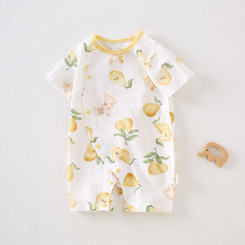 Cotton & Bamboo Muslin Short Sleeve Romper - Pear & Bunny