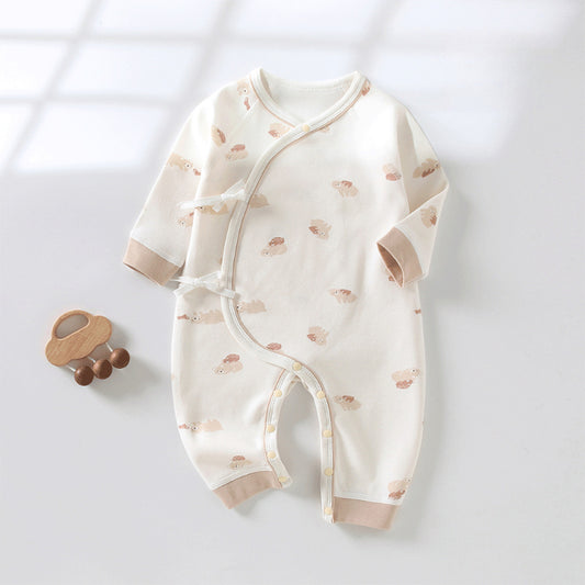 100% Cotton Long Sleeve Kimono Romper - Brown Bear