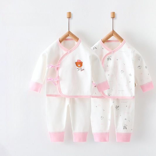[2-Piece Set] 100% Cotton Long Sleeve Kimono Top & Pants Set - Pink Bear