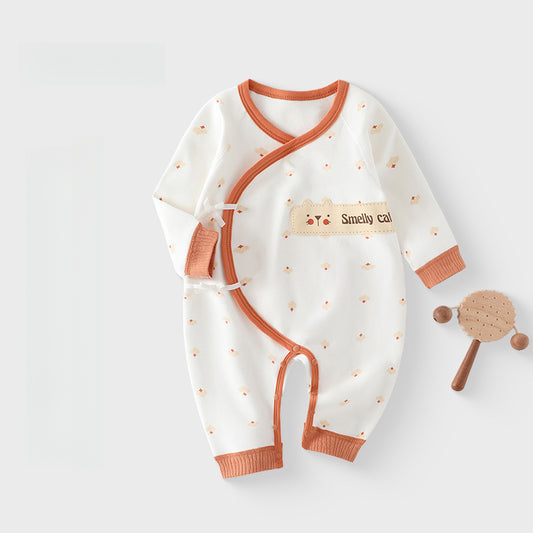 Cotton Long Sleeve Kimono Romper - Orange Cat