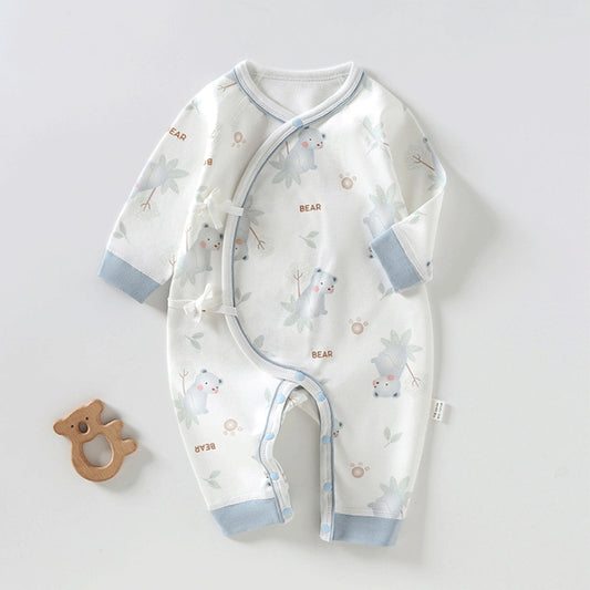 100% Cotton Long Sleeve Kimono Romper - Blue Koala