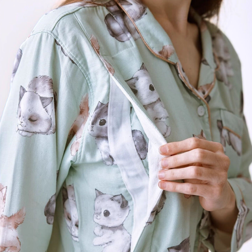 Organic Cotton Muslin Warm Maternity Pajama- Blue Dream Garden