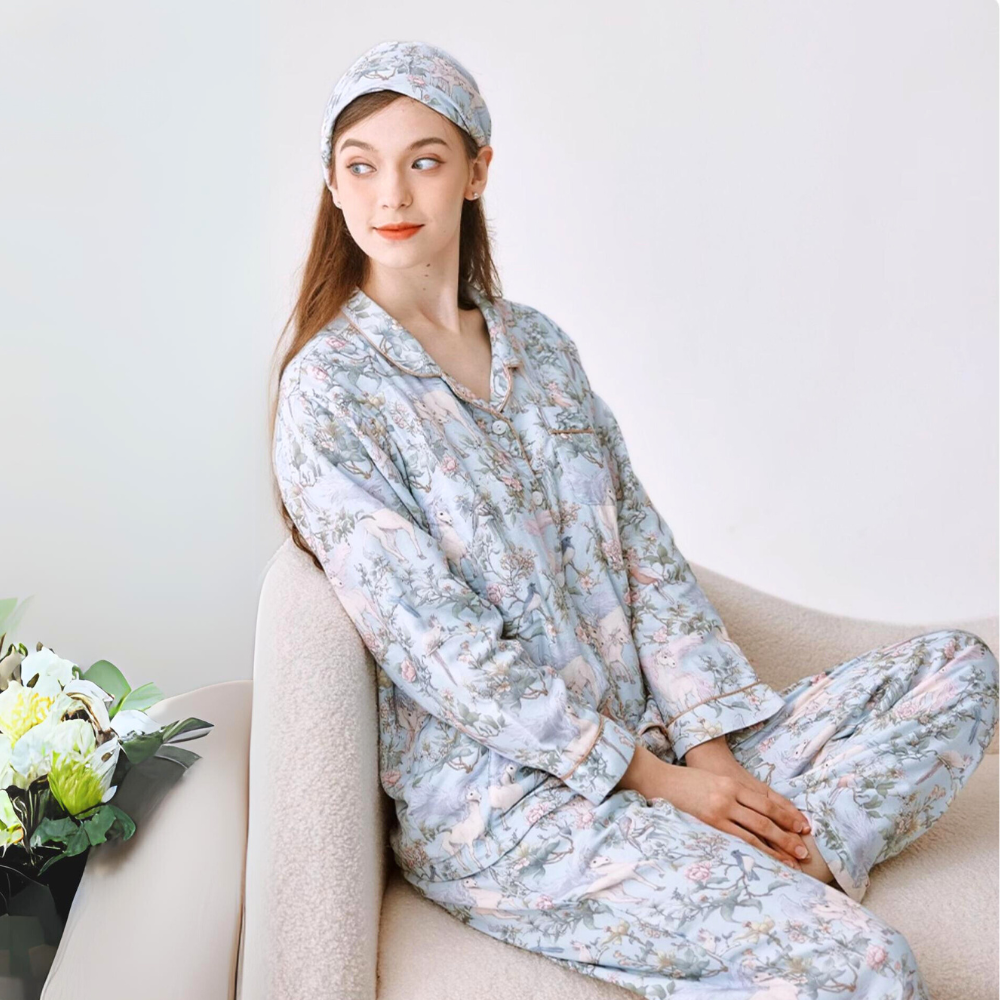 Organic Cotton Muslin Warm Maternity Pajama- Blue Dream Garden