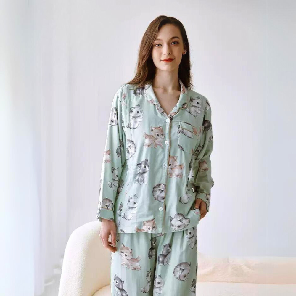 Organic Cotton Muslin Warm Maternity Pajama- Blue Dream Garden