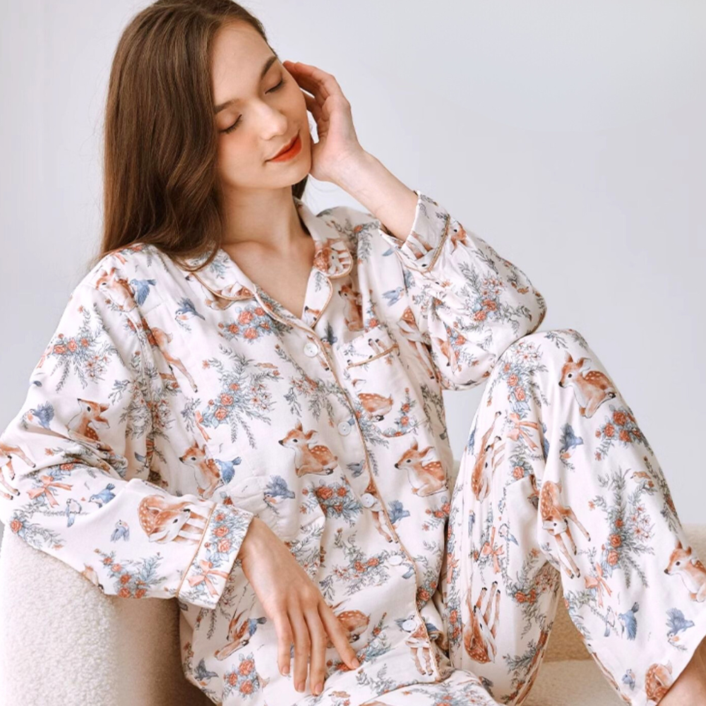 Organic Cotton Muslin Warm Maternity Pajama- Blue Dream Garden
