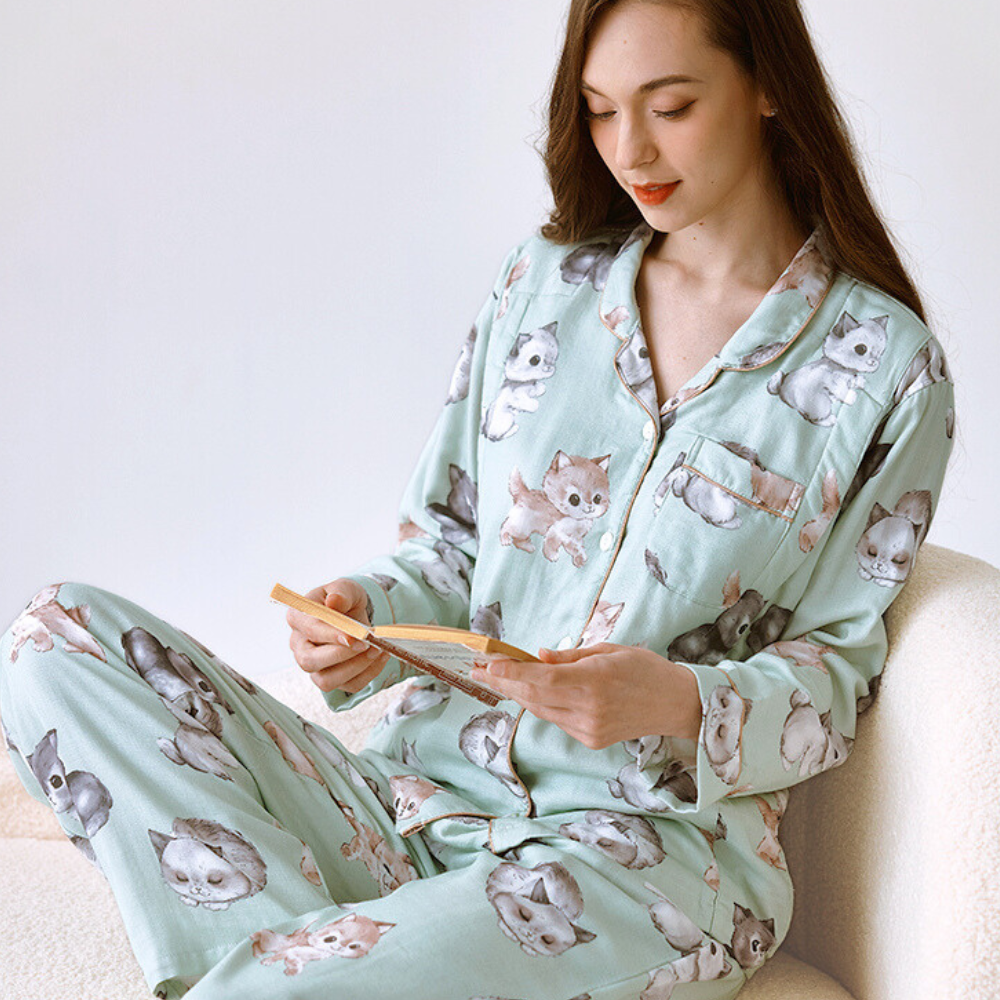 Organic Cotton Muslin Warm Maternity Pajama- Blue Dream Garden