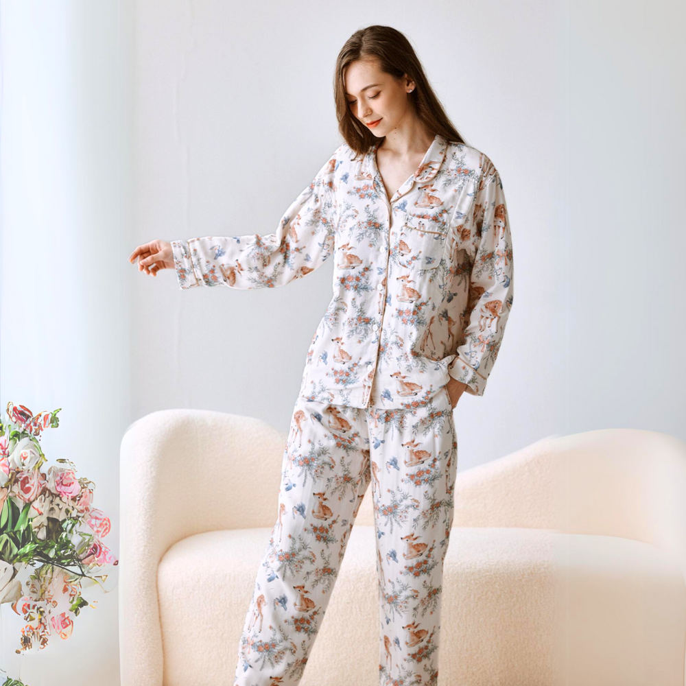Organic Cotton Muslin Warm Maternity Pajama- Blue Dream Garden