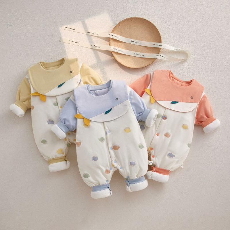 100% Cotton Extra Warm Long Sleeve Quilted Romper with Bib- Pink Whale - Organic Cotton Clubs