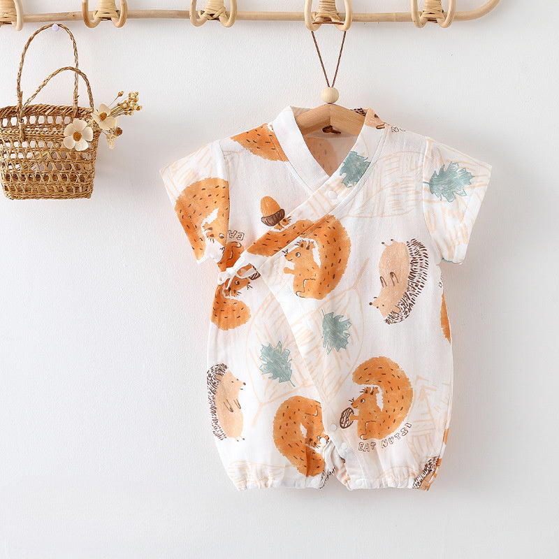 Cotton & Bamboo Muslin Short Sleeve Romper - Flower with Bunny