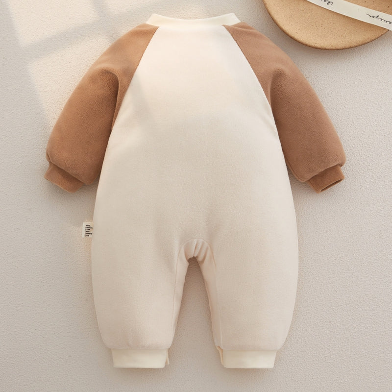 Barboteuse matelassée à manches longues, 100 % coton, extra chaude – Lapin marron