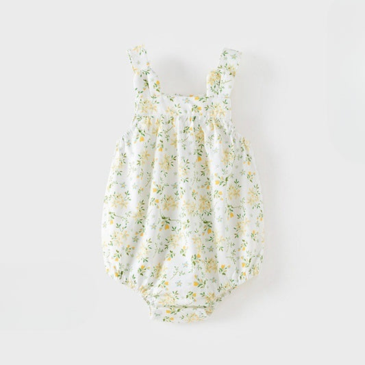 100% Cotton Sleeveless Bodysuit - Green Floral Garden