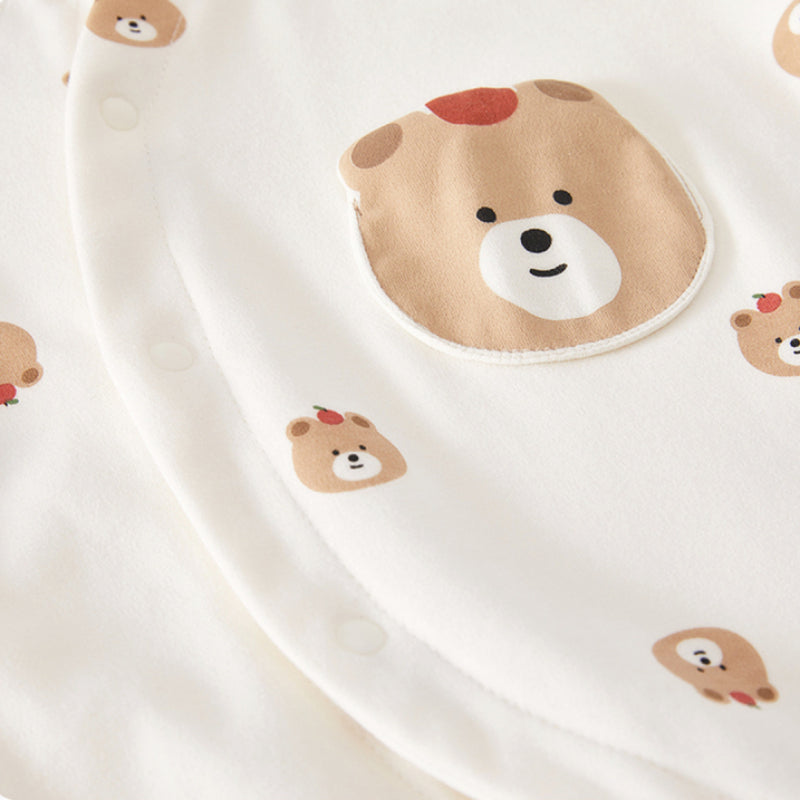 100% Cotton Long Sleeve Romper - Apple Bear
