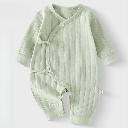 100% Cotton Long Sleeve Kimono Romper - Green