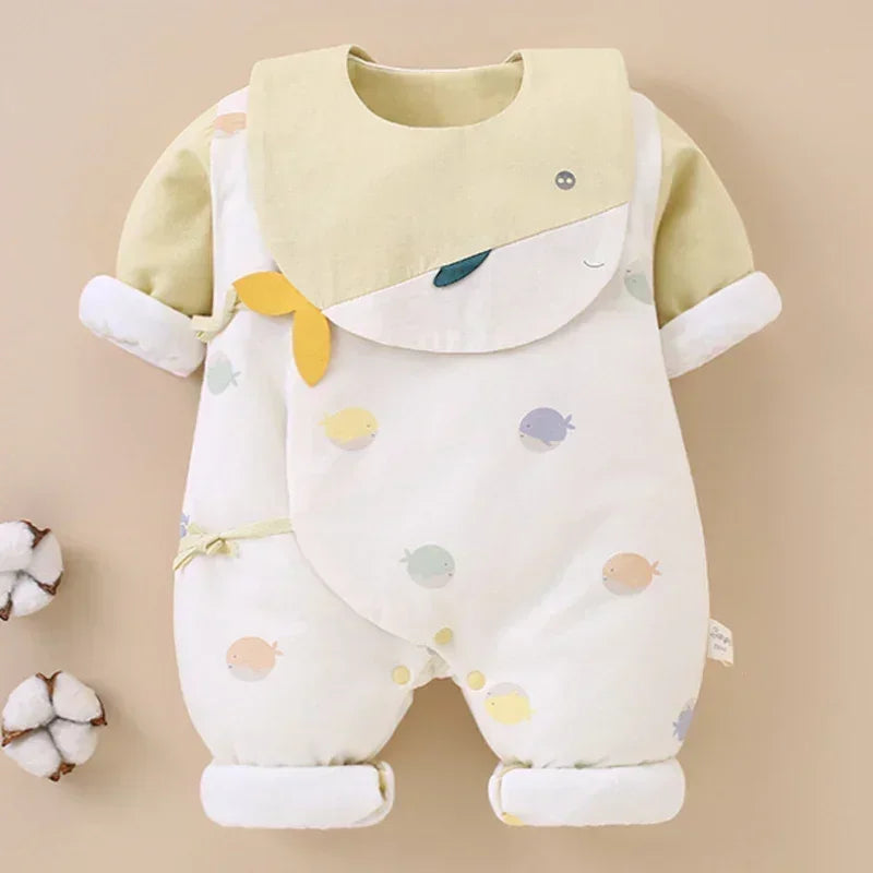 100% Cotton Extra Warm Long Sleeve Quilted Romper with Bib- Pink Whale - Organic Cotton Clubs