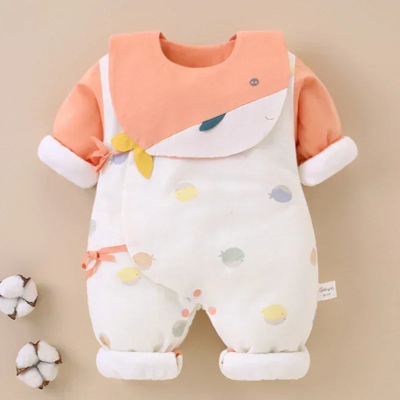 100% Cotton Extra Warm Long Sleeve Quilted Romper with Bib- Pink Whale - Organic Cotton Clubs