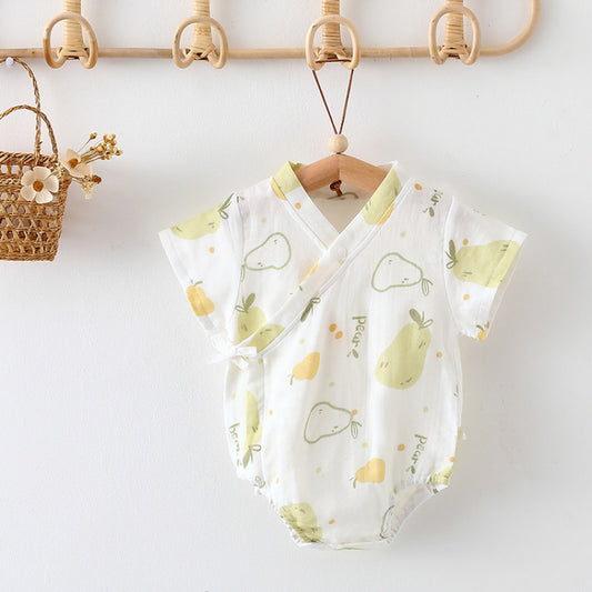 Cotton & Bamboo Muslin Short Sleeve Bodysuit - Sweet Pear