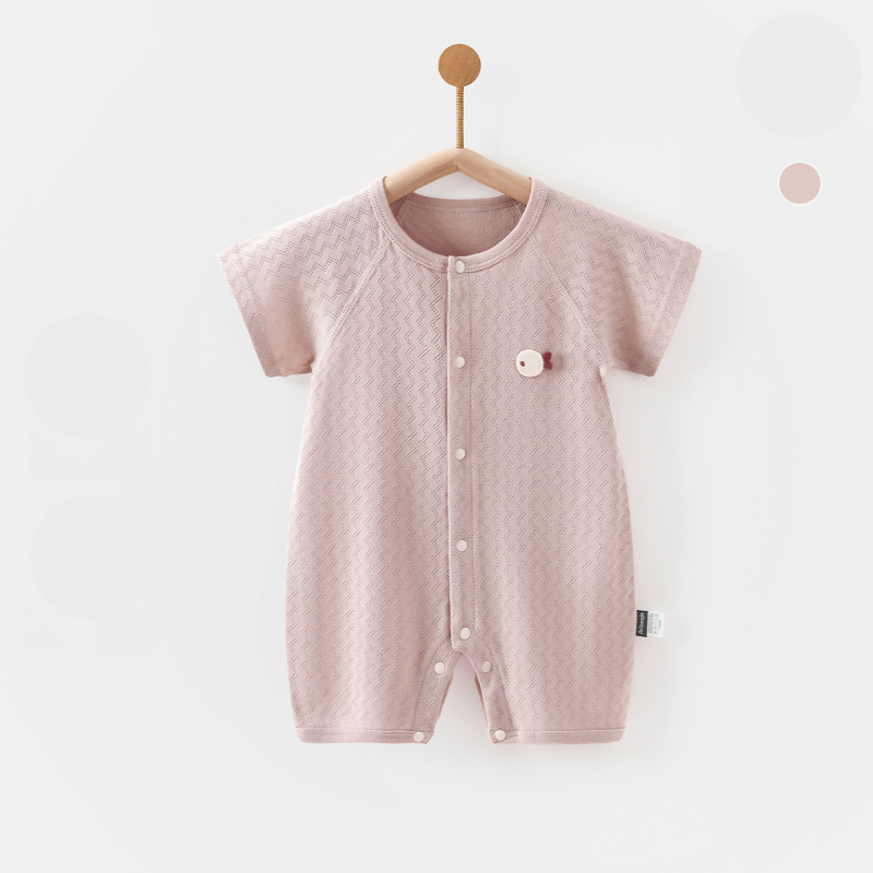 100% Cotton Short Sleeve Snap-Up Romper - Pink - Organic Cotton Clubs