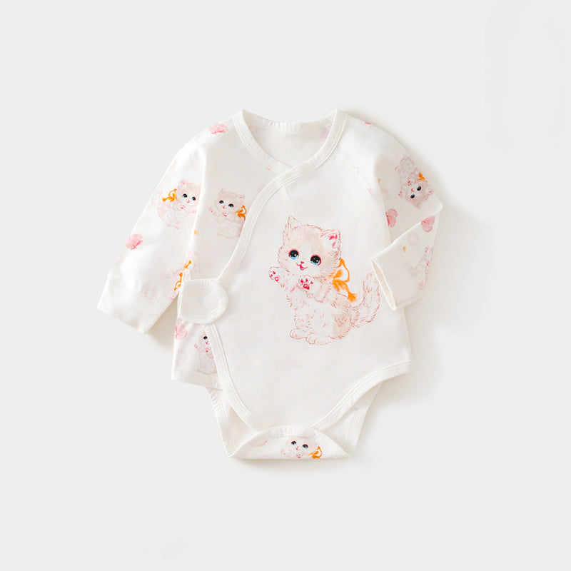 100% Cotton Long Sleeve Bodysuit with Velcro Closure- Adorable Cat