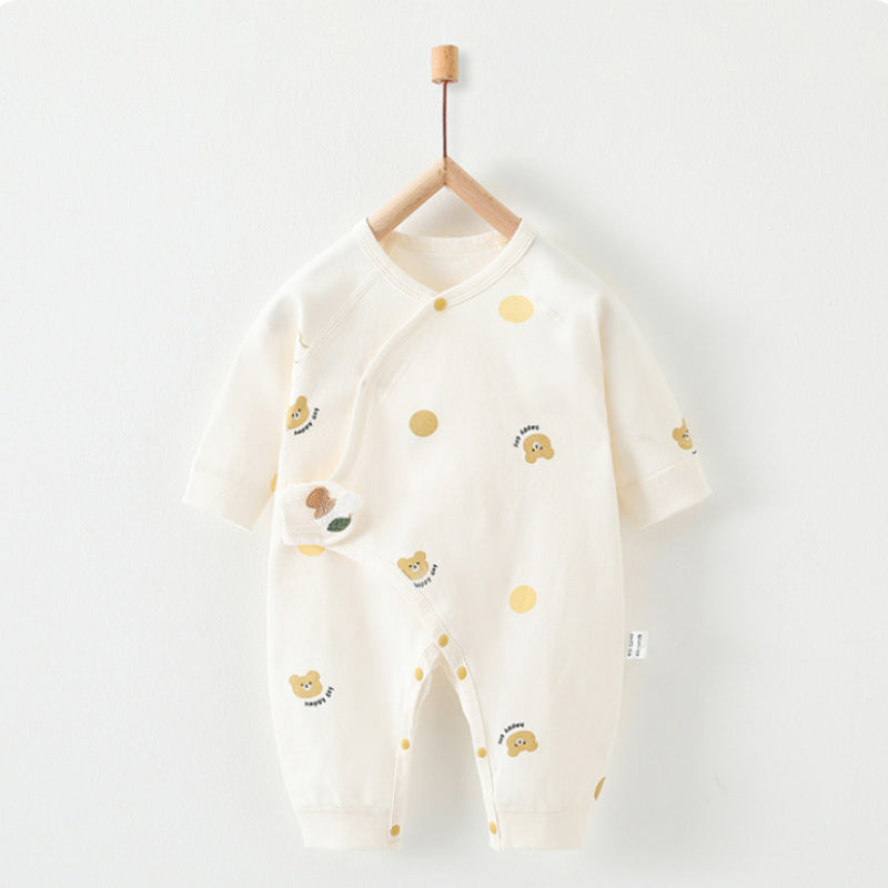 100% Cotton Long Sleeve Romper with Velcro Closure - Heart with Flower