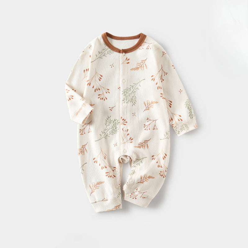 Cotton Snap-Up Long Sleeve Romper - White Dolphin