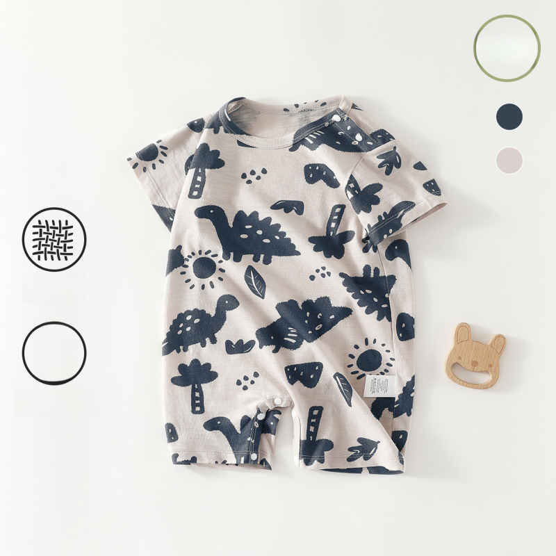 100% Cotton Short Sleeve Snap-Up Romper - Dinosaur World - Organic Cotton Clubs