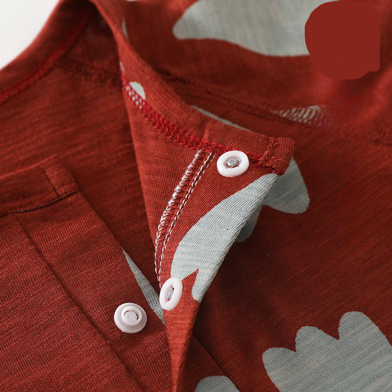 Cotton & Bamboo Muslin Short Sleeve Snap-Up Romper - Red Heary - Organic Cotton Clubs