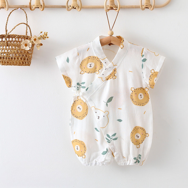 Cotton & Bamboo Muslin Short Sleeve Romper - Flower with Bunny