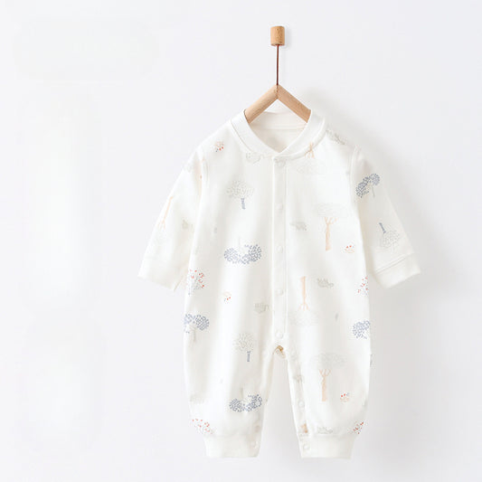 100% Cotton Snap-Up Long Sleeve Romper - Rhinoceros