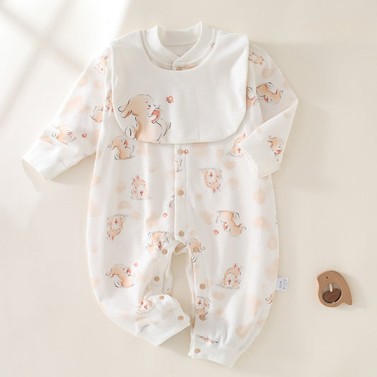 cotton long sleeve baby romper with rib front view