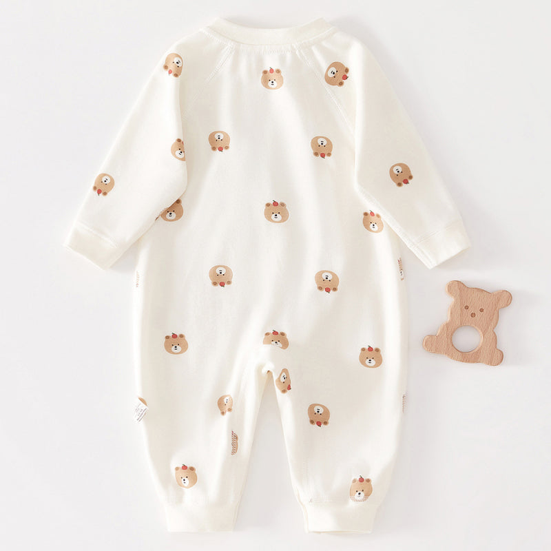 100% Cotton Long Sleeve Romper - Apple Bear