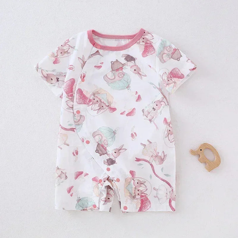 Cotton & Bamboo Muslin Short Sleeve Romper - Panda - Organic Cotton Clubs