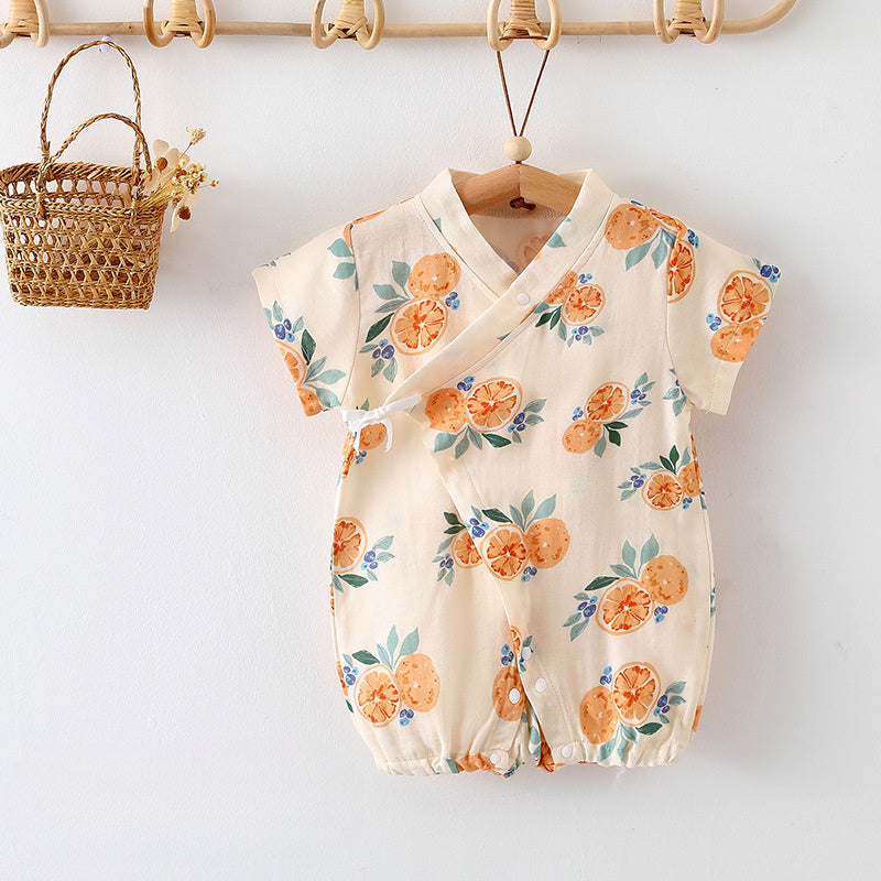 Cotton & Bamboo Muslin Short Sleeve Romper - Flower with Bunny