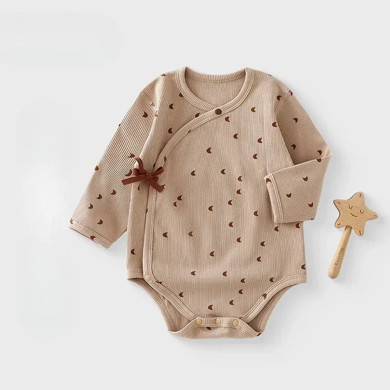 Cotton Long Sleeve Rompers and Bodysuits - Beige Star