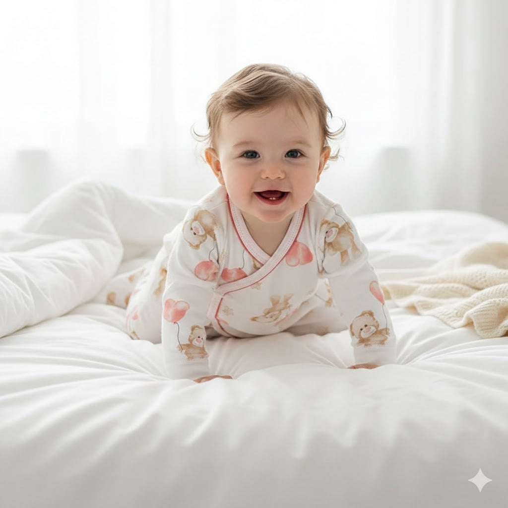 100% Cotton Long Sleeve Kimono Romper - Bear & Heart