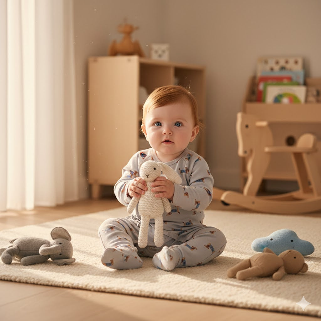 100% Cotton Footed Onesie with Mittens - Gray Puppy